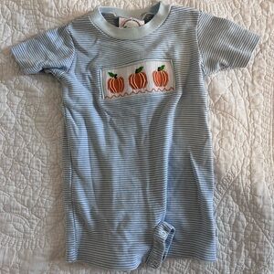 Southern Smocked Company Pumpkin Smocked Playsuit, size 6m
